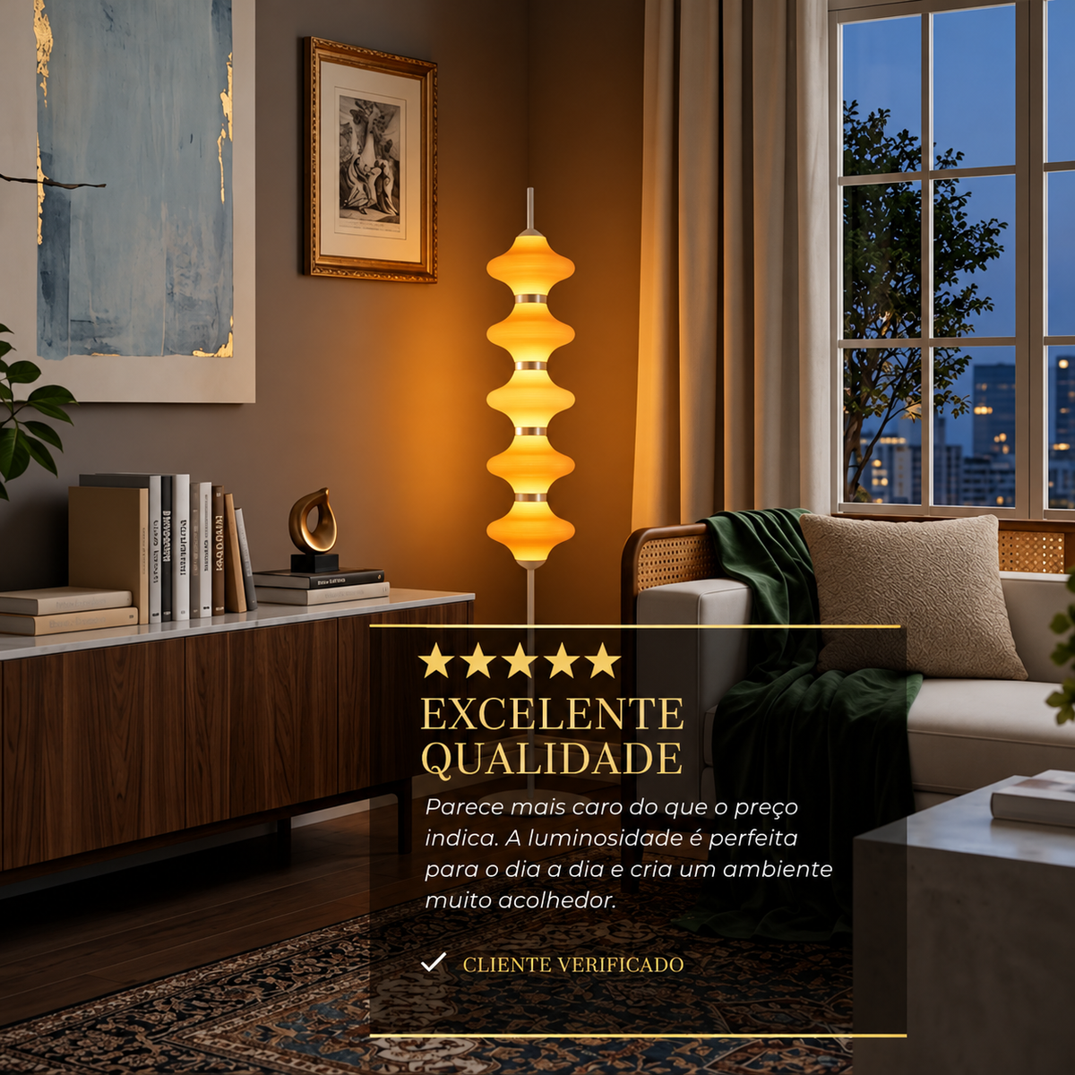Candeeiro de pé moderno em metal e vidro – design de lanterna cor de laranja para quarto