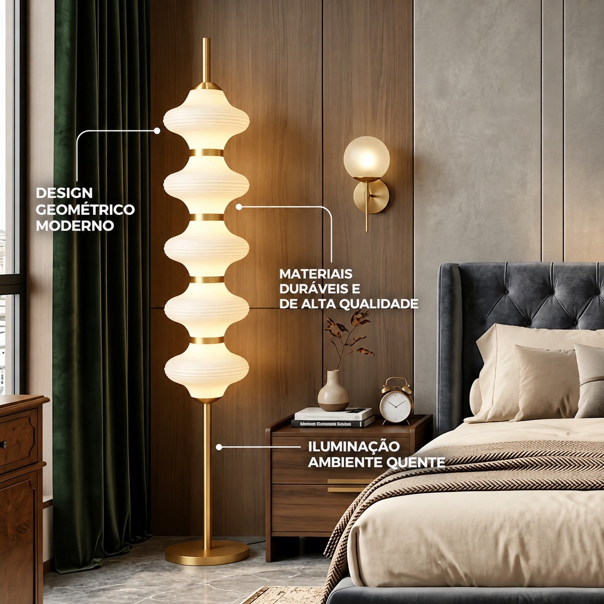 Candeeiro de pé moderno em metal e vidro – design de lanterna cor de laranja para quarto