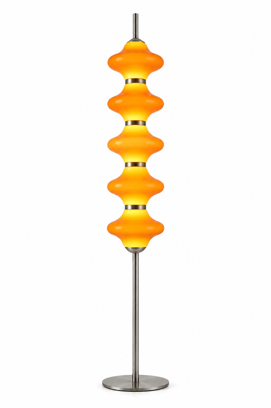 Candeeiro de pé moderno em metal e vidro – design de lanterna cor de laranja para quarto