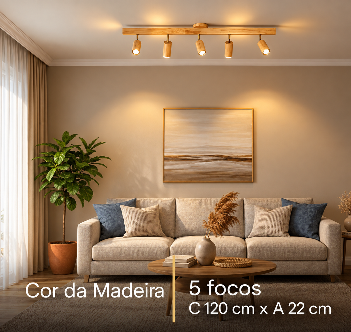 Candeeiro de Teto Zenno em Madeira com Focos LED Orientáveis