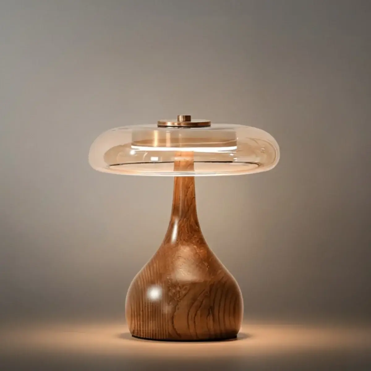Candeeiro de Mesa Lume em Madeira de Nogueira e Vidro Âmbar
