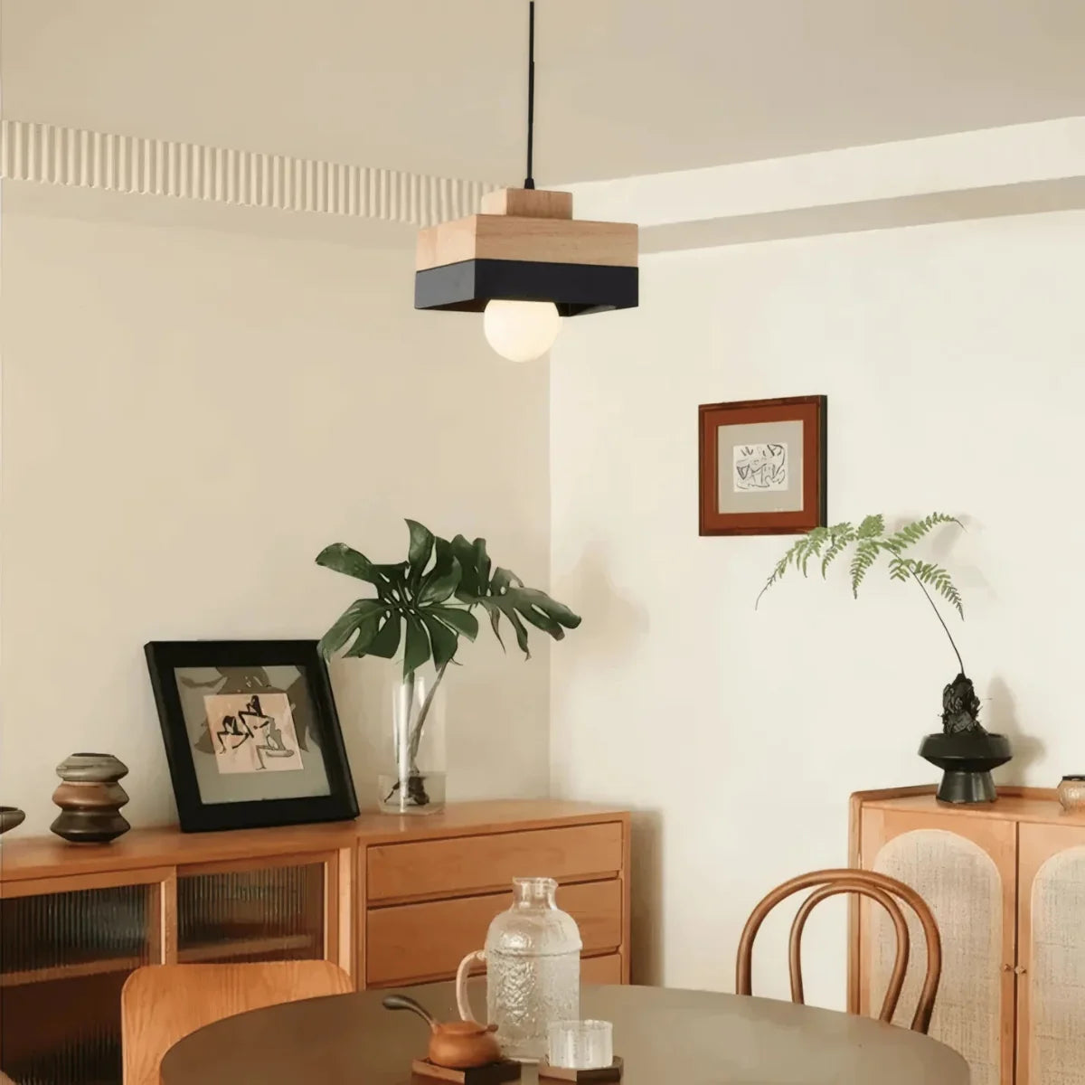 Candeeiro Pendente Zenno em Madeira e Metal Moderno