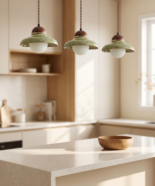 Vanja – Candeeiro Suspenso de cerâmica Verde Vintage com Design Decorativo